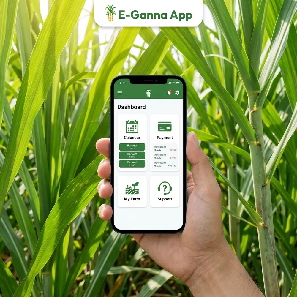 Farmer showing E-Ganna App on Mobile